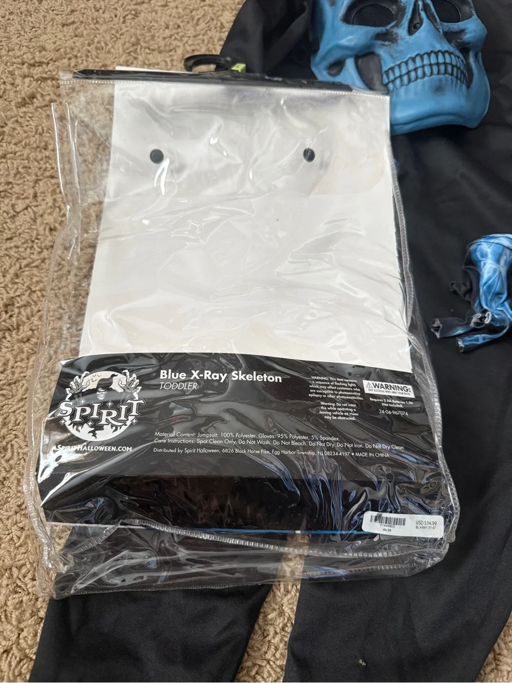 Blue X-Ray Skeleton Kids Costume with Mask/gloves